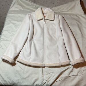 Ameri Mode Faux Leather/Shearling Coat - size S, Ivory